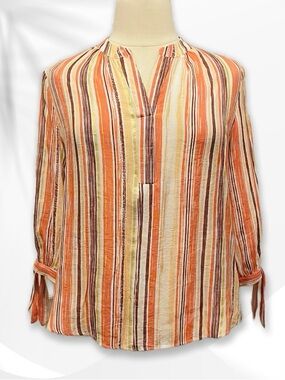 Palm Rio Multi-Stripe Pop Over V Neck L